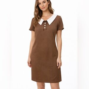 Vintage Carol Brent Brown Linen Sheath Dress with Peter Pan Collar from 1960s